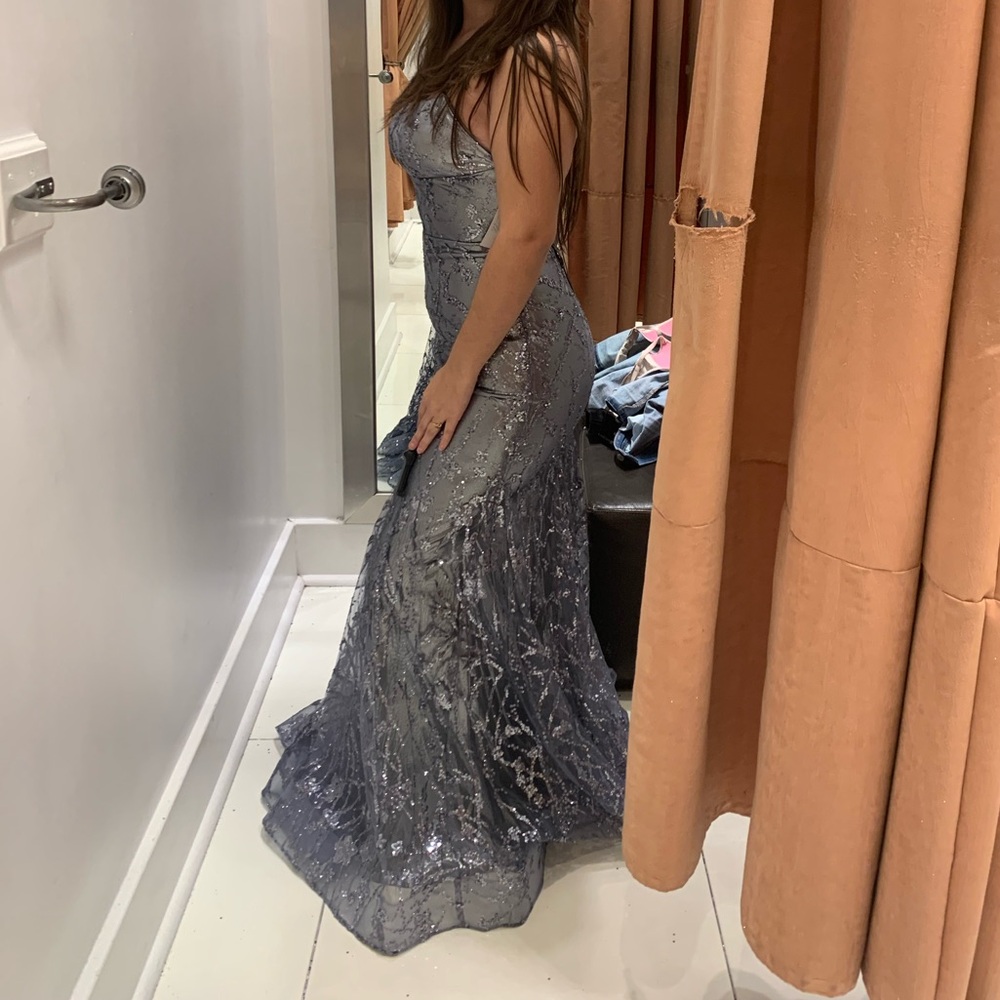 Camille La Vie Sparkling Silver Prom Dress
